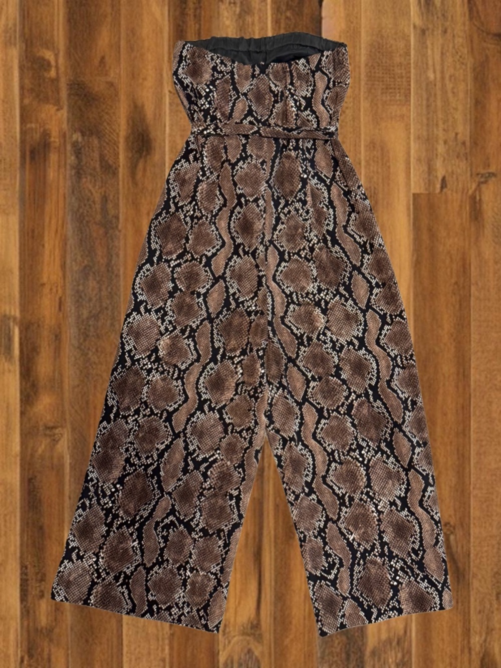 Babaton Strapless Snake Print Wide Leg Jumpsuit Size 4 Chic Neutral - Picture 3 of 7